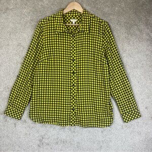 Talbots Shirt Womens Large Yellow Check Cotton Long Sleeve Button Front- 3135*